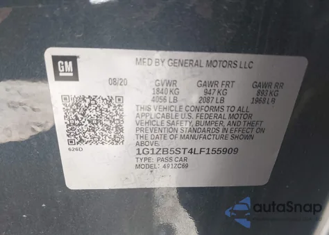 2020 Chevrolet Malibu Fwd Ls from USA, damaged, VIN 1G1ZB5ST4LF155909